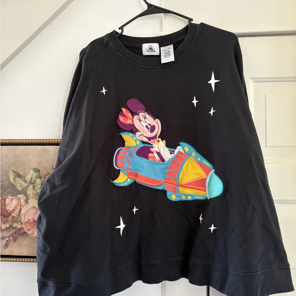 Disney Black Sweatshirt with Minnie Mouse in Colorful Rocket
